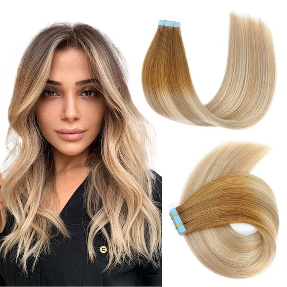 HUMAN HAIR 18” Remy Tape In Hair Extensions in Balayage #T8/P18/60, 20pcs - Picture 1 of 11